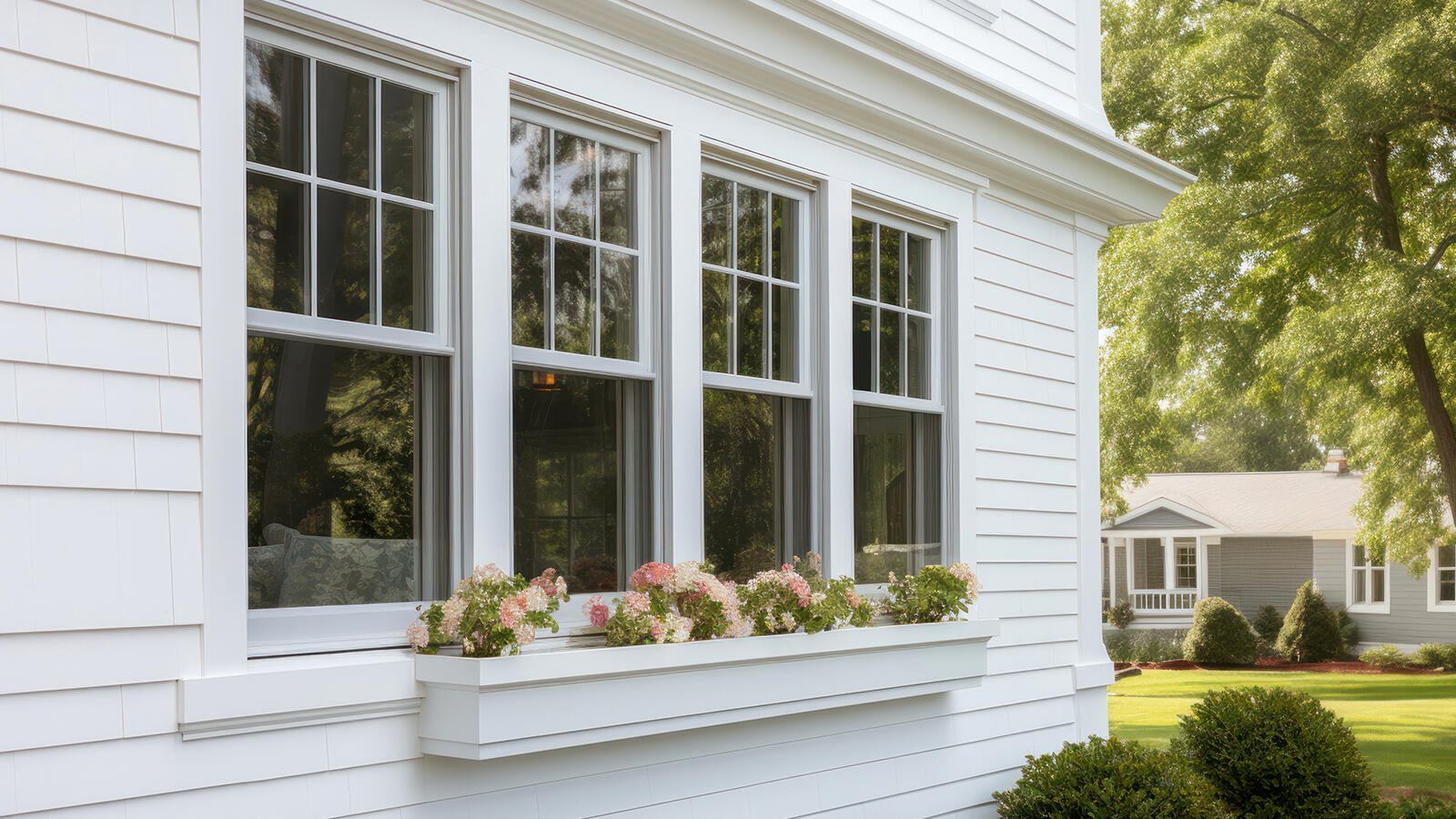 A house roof with two dormer windows featuring arches and white shutters, covered with gray shingles.